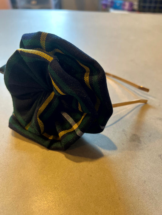 Headband – Plaid Flower with Gold Band