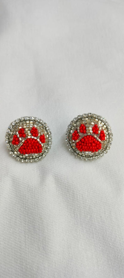 Sparkle Paw Earrings - Red & Silver