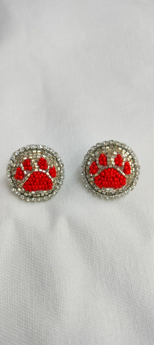 Sparkle Paw Earrings - Red & Silver