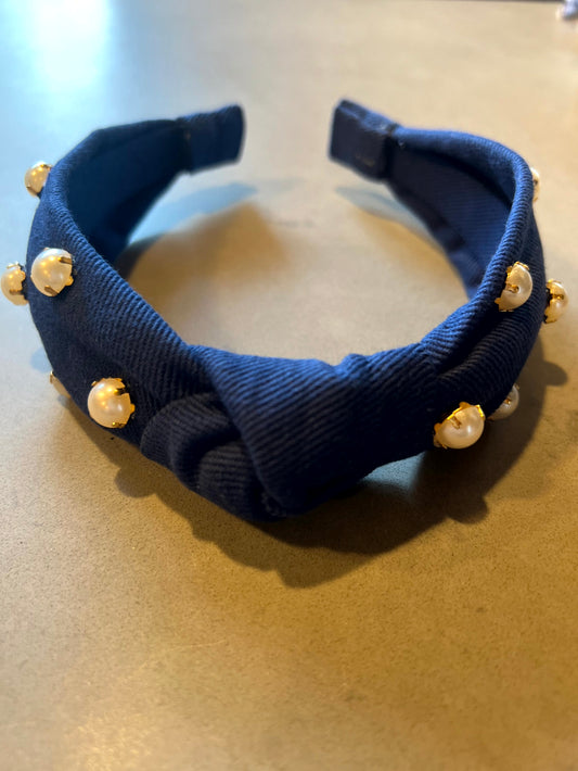 Headband - Navy with Pearls