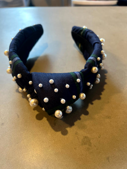 Headband - Plaid with Pearls