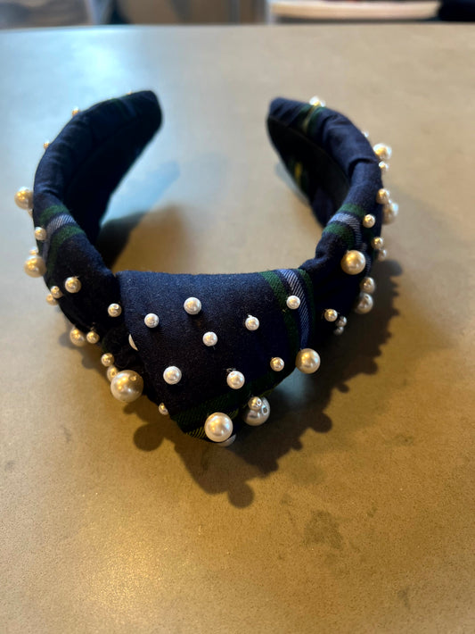 Headband - Plaid with Pearls