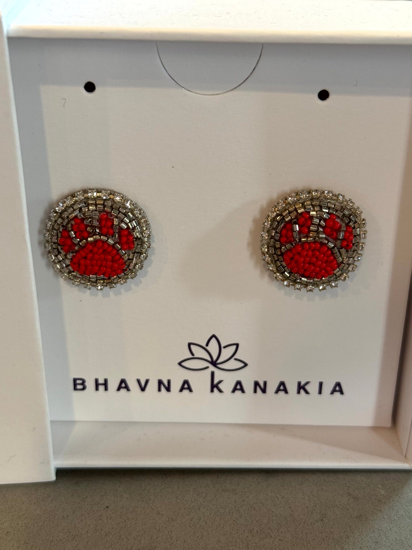 Sparkle Paw Earrings - Red & Silver