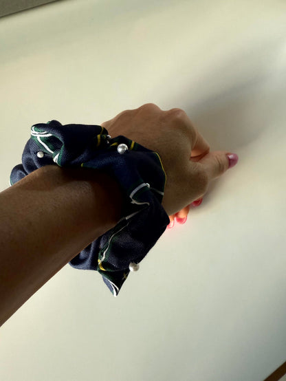 Plaid Pearl Scrunchie