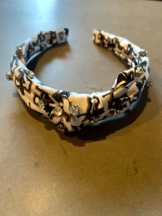 Headband – White Logo with Rhinestones