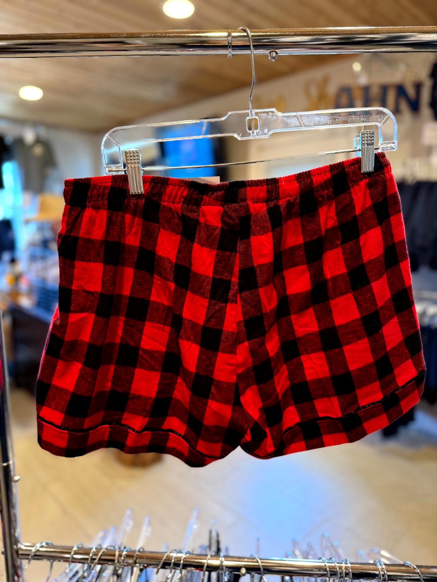 Womens Plaid Pajama Shorts - Red & Black