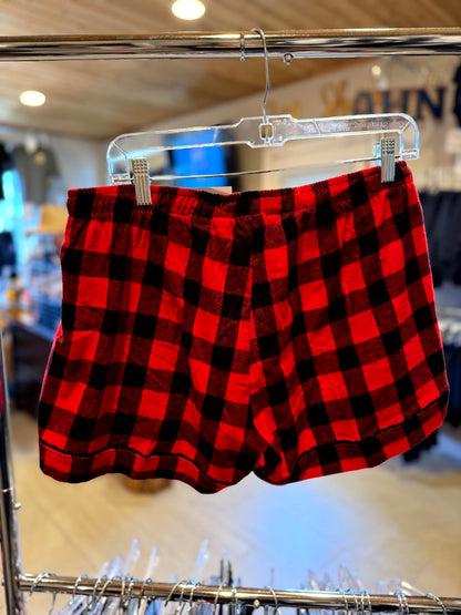 Womens Plaid Pajama Shorts - Red & Black