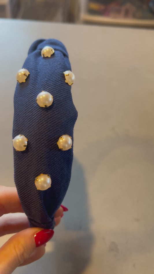 Headband - Navy with Pearls
