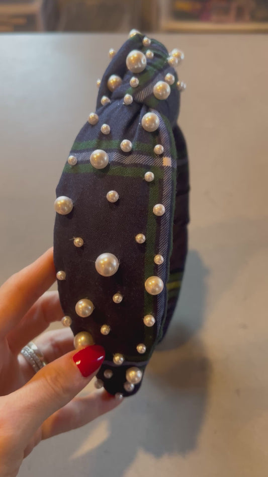Headband - Plaid with Pearls