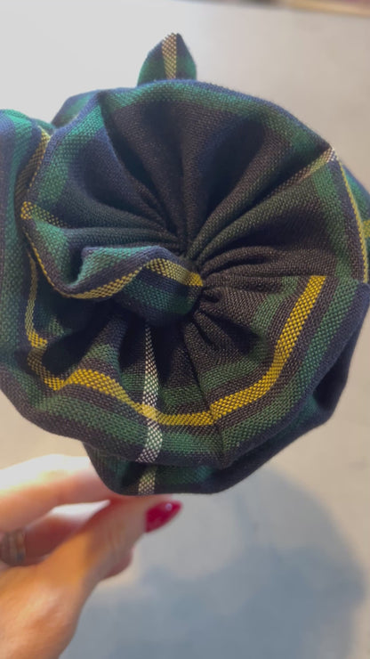 Headband – Plaid Flower with Gold Band